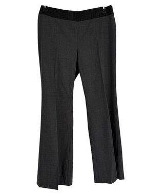 Akris Punto Wool Pants Women Size 10 Gray Wide Leg Side Zip Black Waistband